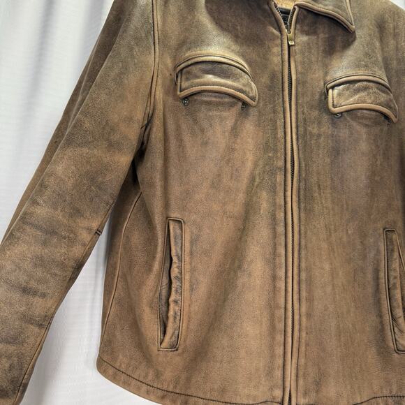 Vintage Guess Leather Bomber Jacket Distressed Suede Brown Men's Size M - Picture 2 of 10